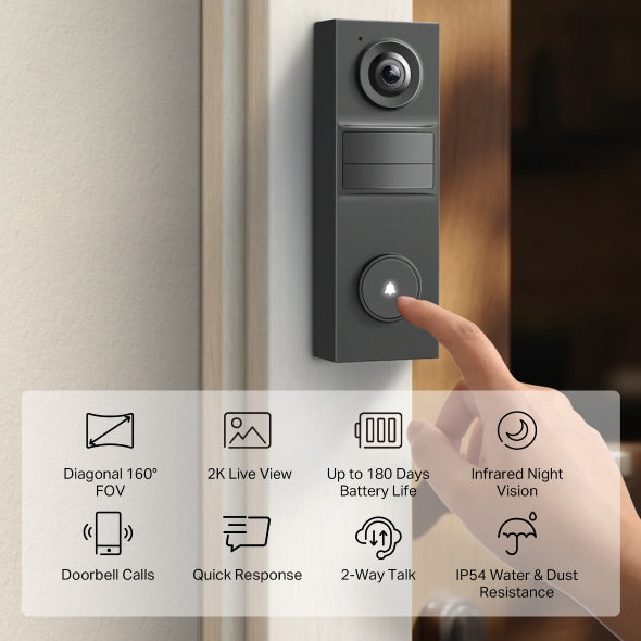 Tapo D205 - 2K 迷你智能電池視像門鈴 (IP54) Smart Wireless Security Video Doorbell (SD Card及雲端儲存)