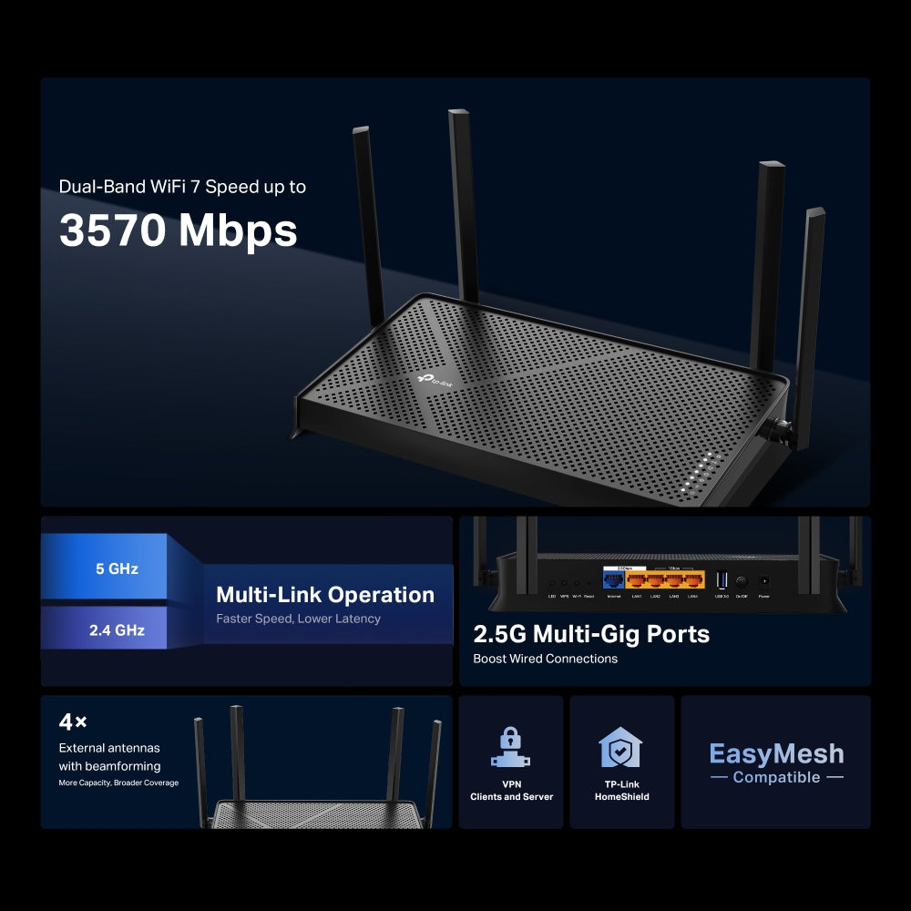 Archer BE3600 - BE3600 雙頻Wi-Fi 7 路由器 (支援2.5G光纖) [工廠翻修產品][Remanufactured Products]