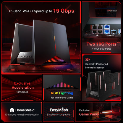 Archer GE800 - BE19000 三頻 Wi-Fi 7 電競路由器 Wifi 7 Gaming Mesh Router (支援10G光纖寬頻)
