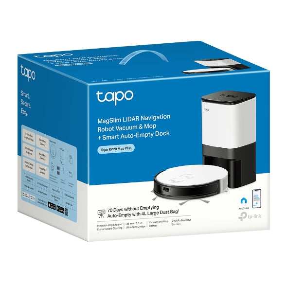 Tapo RV20 Mop Plus - 2700Pa MagSlim™ LiDAR 雷達導航掃地機器人 + 智能集塵箱底座   (3小時連續清潔) ( 4 公升大集塵袋)