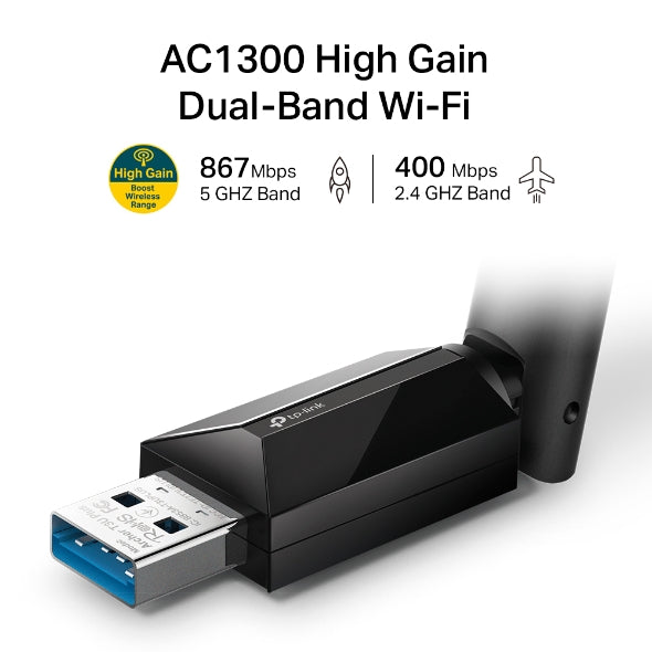 Archer T3U Plus - AC1300 高增益 USB Wi-Fi 接收器 (USB Wifi Antennas Adapter) (網絡接收器)