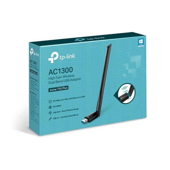 Archer T3U Plus - AC1300 高增益 USB Wi-Fi 接收器 (USB Wifi Antennas Adapter) (網絡接收器)
