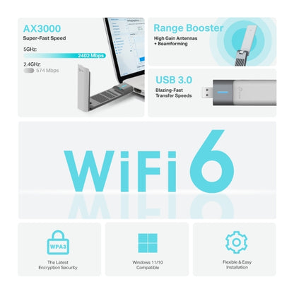 Archer TX50UH - AX3000 Wi-Fi 6 高增益無線 USB Wi-Fi 接收器 (USB Wifi 6 Antennas Adapter) (網絡接收器)