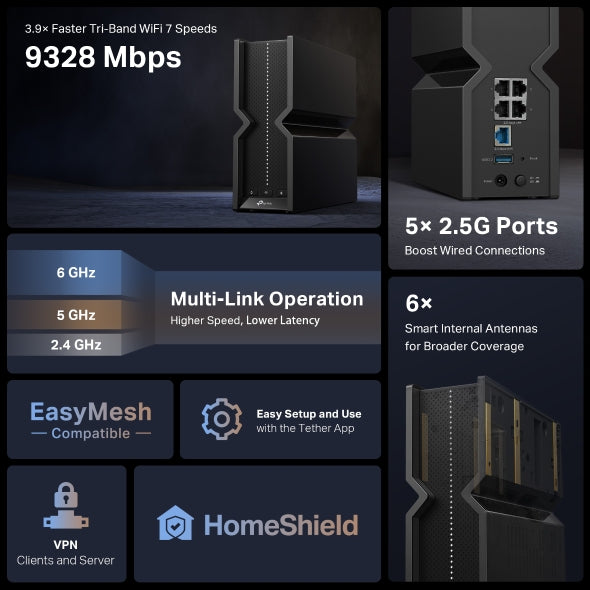 Archer BE550 - BE9300 三頻路由器 Wifi 7 Router (支援2.5G光纖寬頻)