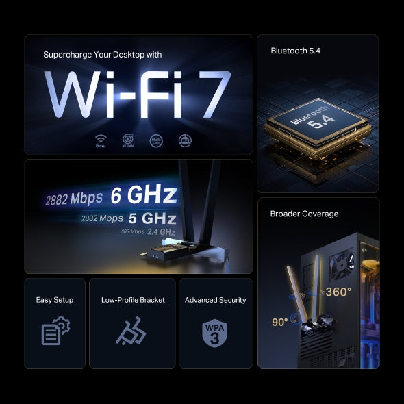 Archer TBE400E - BE6500 三頻藍牙 5.4 PCIe 網絡卡  WiFi Card