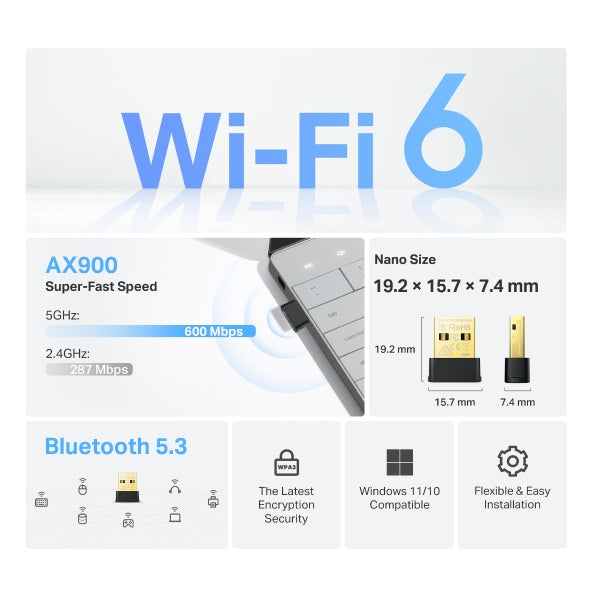 Archer TX10UB Nano - AX900 迷你USB Wi-Fi 6 藍牙接收器 (藍牙5.3)(Mini Wifi USB Adapter) (網絡接收器)
