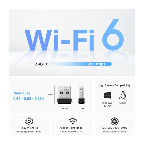 Archer TX1U Nano - AX300 迷你USB Wi-Fi 6 接收器 (Mini Wifi USB Adapter) (網絡接收器)