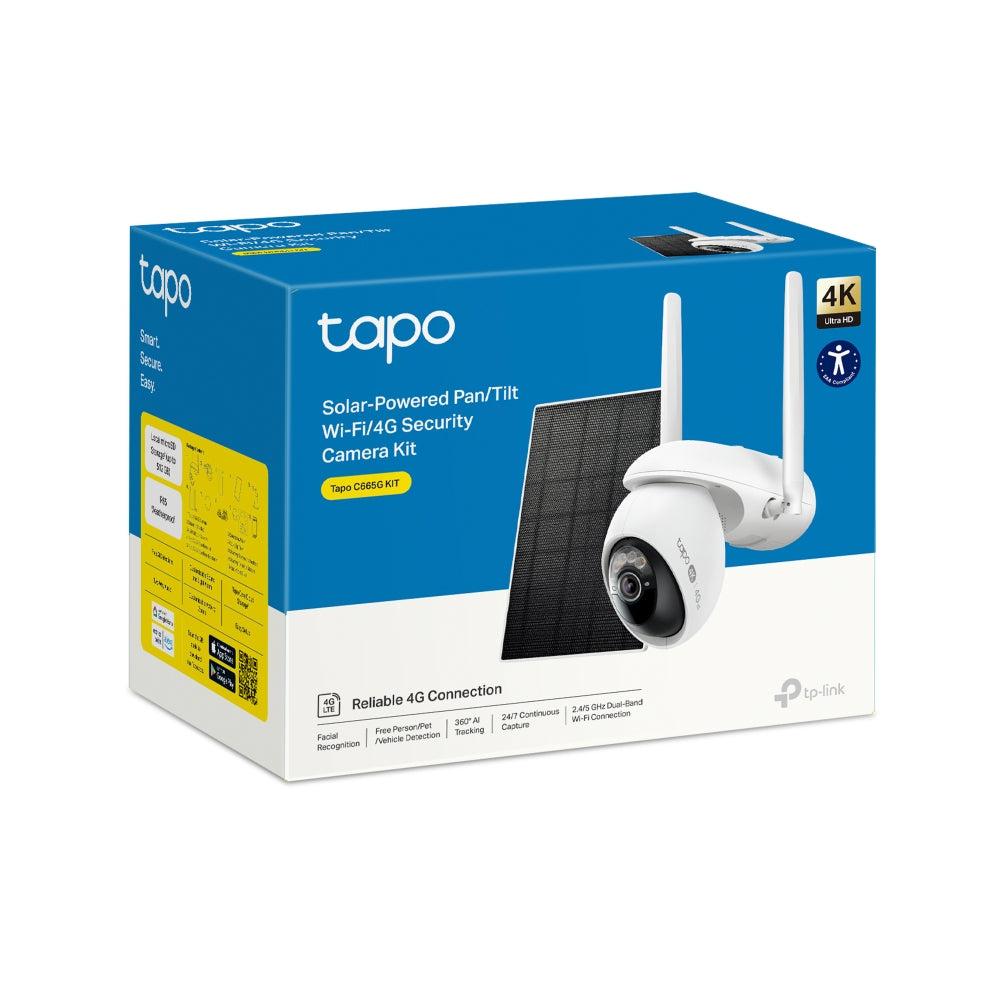 Tapo C665G KIT - 4K 8MP 4G LTE 旋轉式電池 Wi-Fi 攝影機 + 太陽能板套裝 (可Wi-Fi / 4G Sim-Card 連線) (Solar-Powered KIT)
