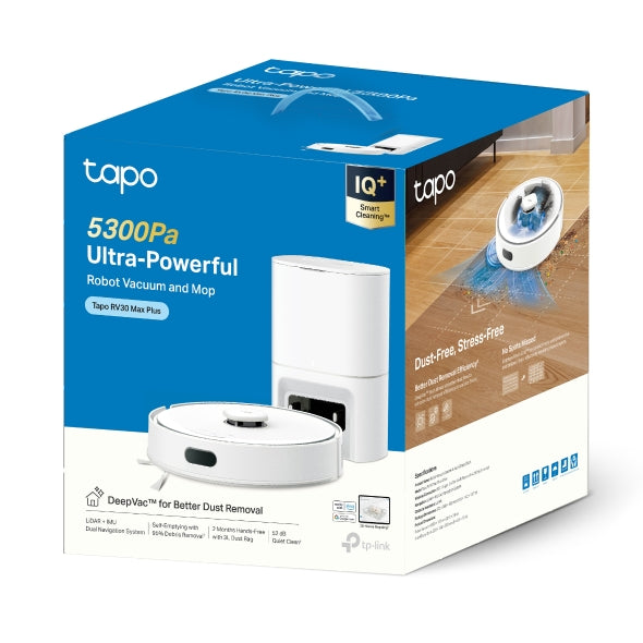 Tapo RV30 Max Plus White - 5300Pa 超強吸力掃拖機器人 + 智能集塵箱底座   (LiDAR+IMU雙導航系統) (Tapo IQ+ 智慧清潔™)
