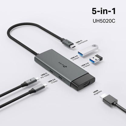 UH5020C - USB Type-C 5 in 1 集線器 High Speed 5 in 1 Hubs / Adapter (100W快速充電埠) (5 Gbps 高速資料傳輸)
