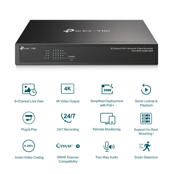 VIGI NVR1008H-8MP - VIGI 8 路 PoE+ 網路監控主機/監視器主機(NVR)
