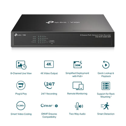 VIGI NVR1008H-8MP - VIGI 8 路 PoE+ 網路監控主機/監視器主機(NVR)