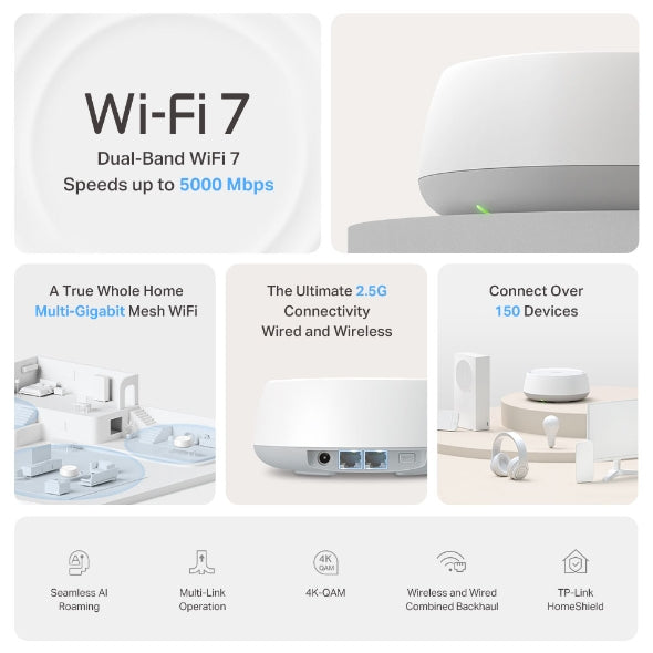 Deco BE25 BE5000 Dual Band Mesh WiFi 7 2.5G Router