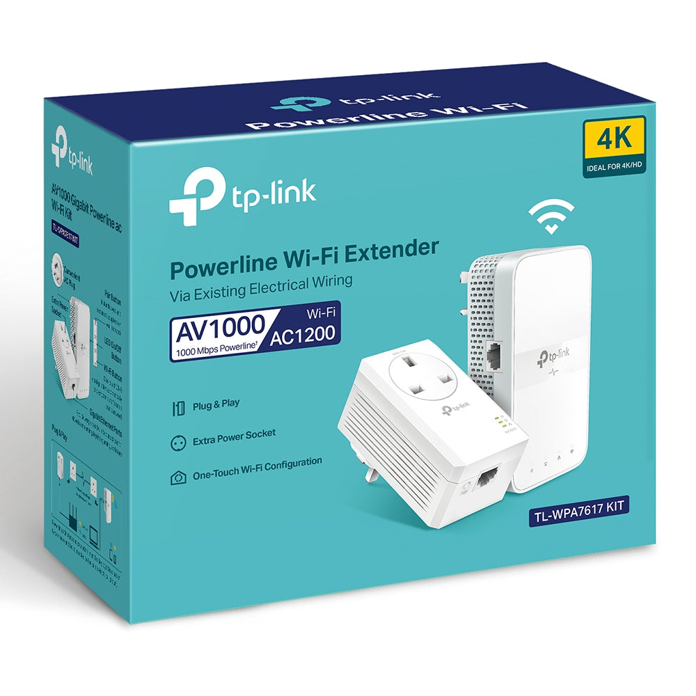 TP-LINK AV1000 Gigabit Powerline Wi-Fi Kit - White (TL-WPA7617 KIT